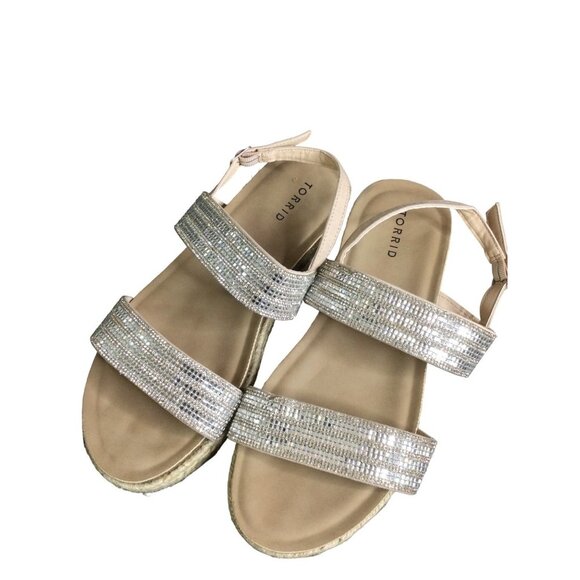 Torrid Womens Espadrille Sandals Silver Sparkling Size 11 WW Cork Platform - Picture 1 of 11